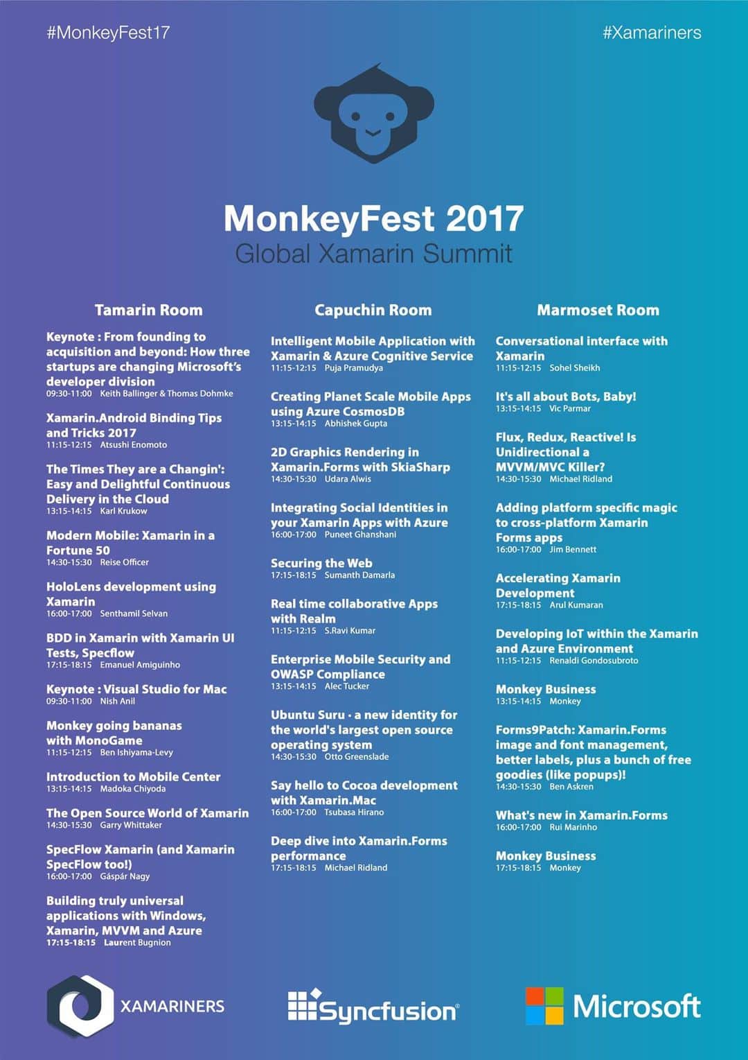 Safeware Present: Xamarin Monkeyfest 2017 Line-Up